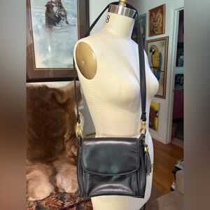 Vintage Sereta Black Leather Crossbody Tassel Bag UK Patent Classic 80s-90s